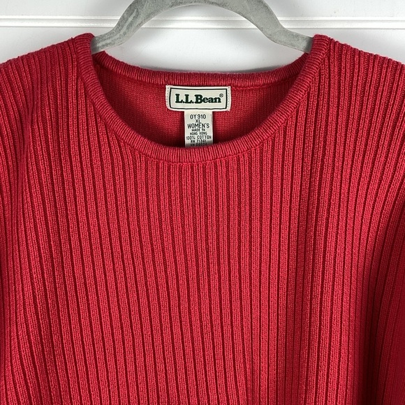 LL Bean Chunky Knit Crewneck Sweater Womens XL Red Ribbed Fisherman 100% Cotton - Picture 2 of 6